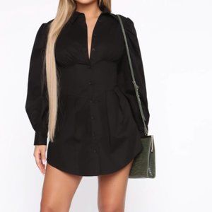 FashionNova LongSleeve Collared Shirt Corset Dress